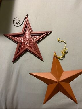 Rustic Brown Metal Star Ornament Set - Holiday Wall Accents